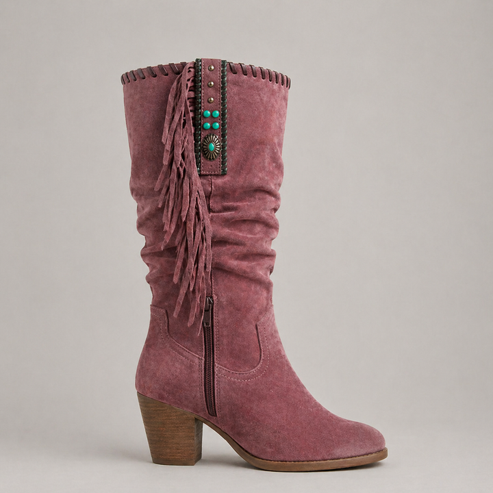 Women’s Cowboy Fringe Boots with Side Zip