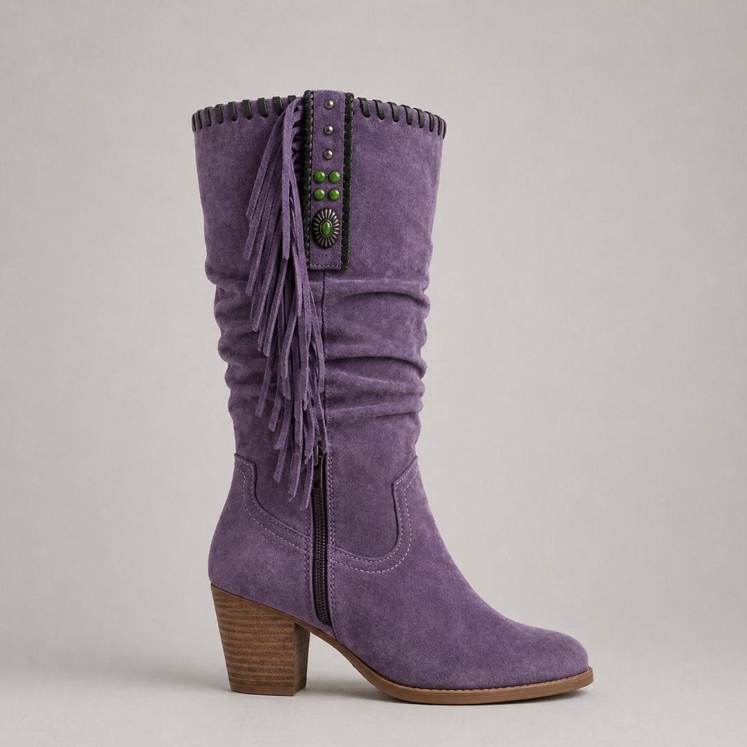 Women’s Cowboy Fringe Boots with Side Zip