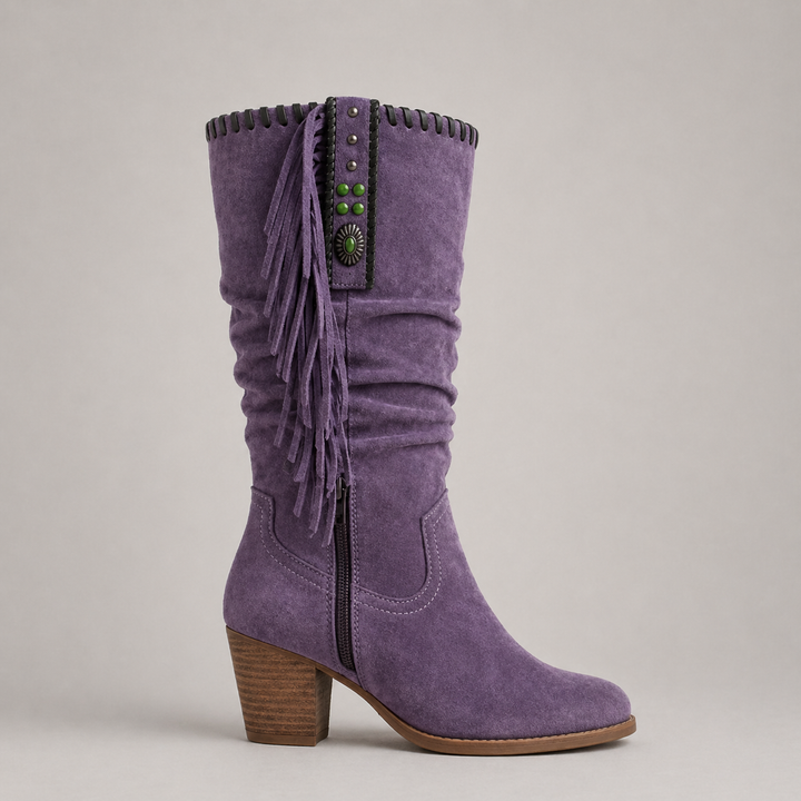 Women’s Cowboy Fringe Boots with Side Zip