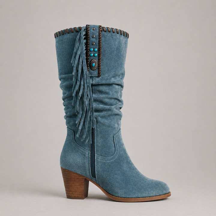 Women’s Cowboy Fringe Boots with Side Zip