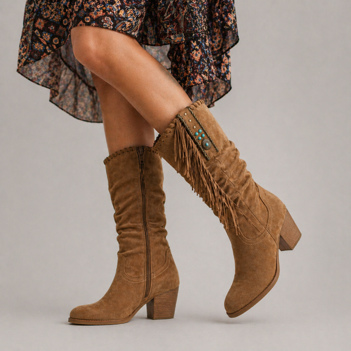 Women’s Cowboy Fringe Boots with Side Zip