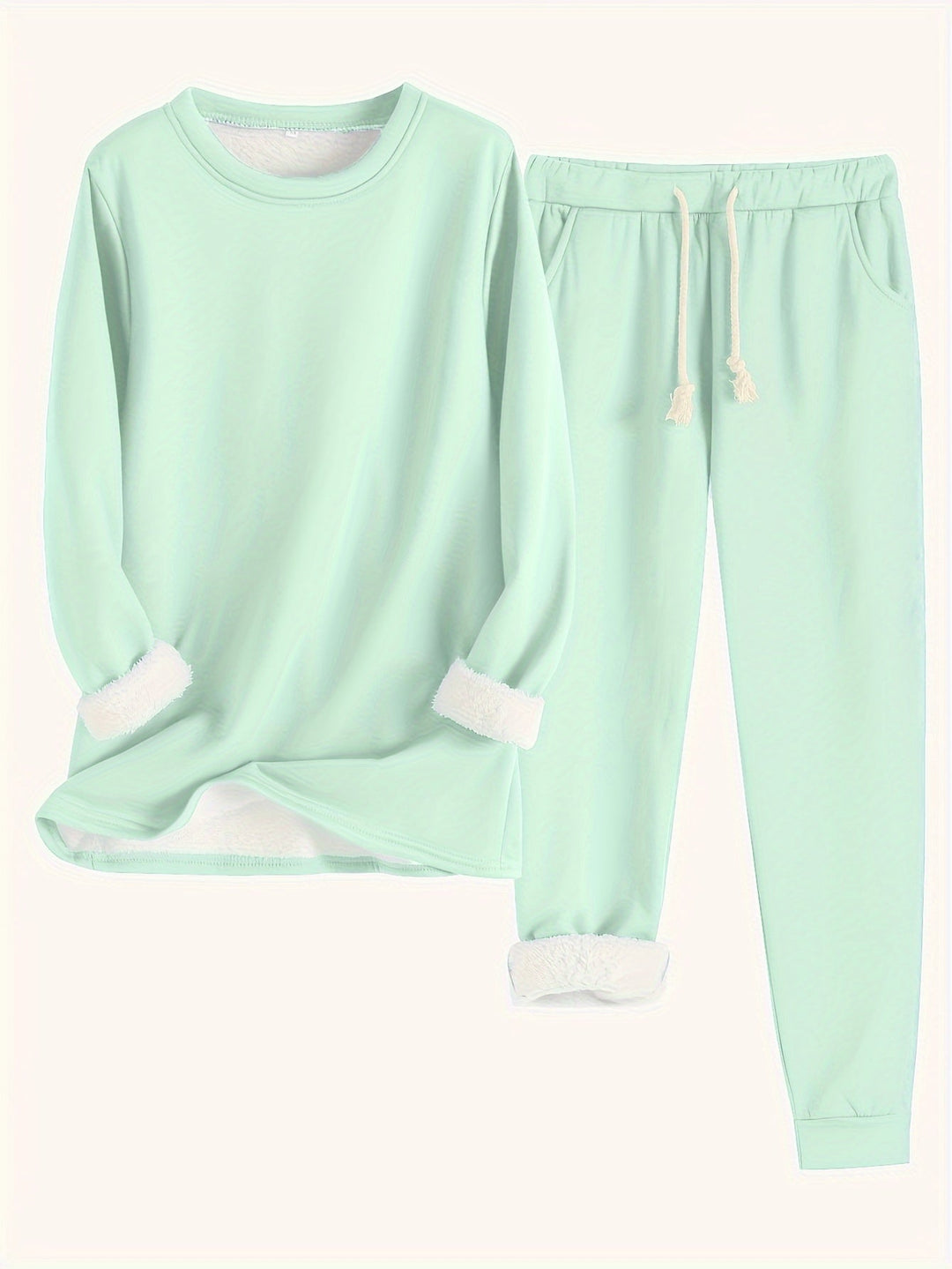 Women's Cozy Loungewear Set with Fluffy Cuffs for Relaxing