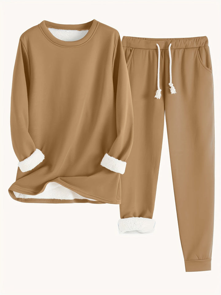 Women's Cozy Loungewear Set with Fluffy Cuffs for Relaxing