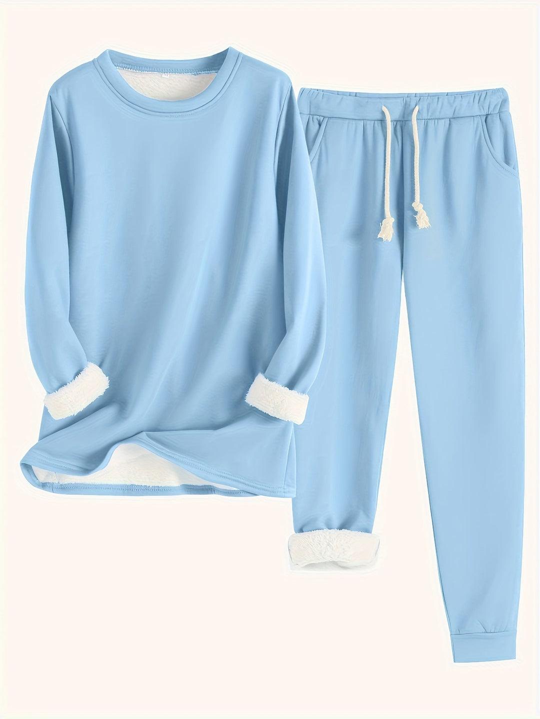 Women's Cozy Loungewear Set with Fluffy Cuffs for Relaxing