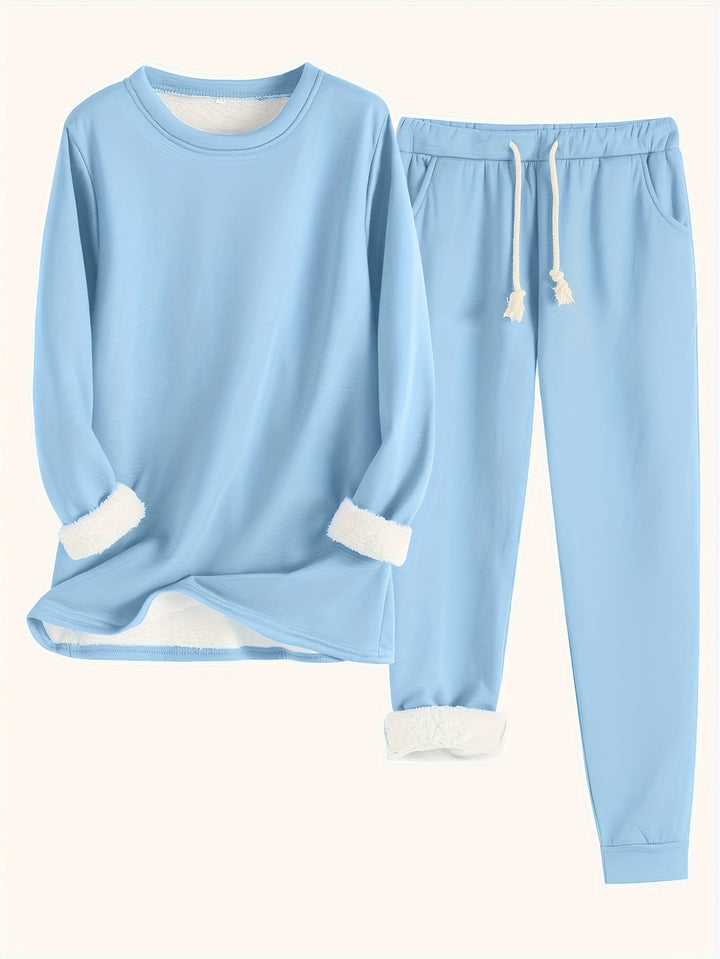 Women's Cozy Loungewear Set with Fluffy Cuffs for Relaxing