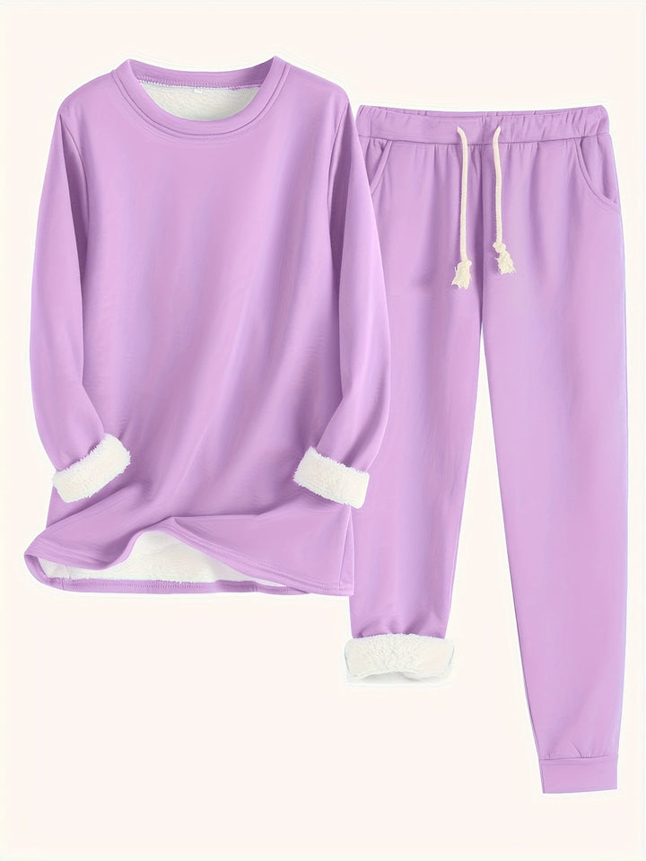 Women's Cozy Loungewear Set with Fluffy Cuffs for Relaxing