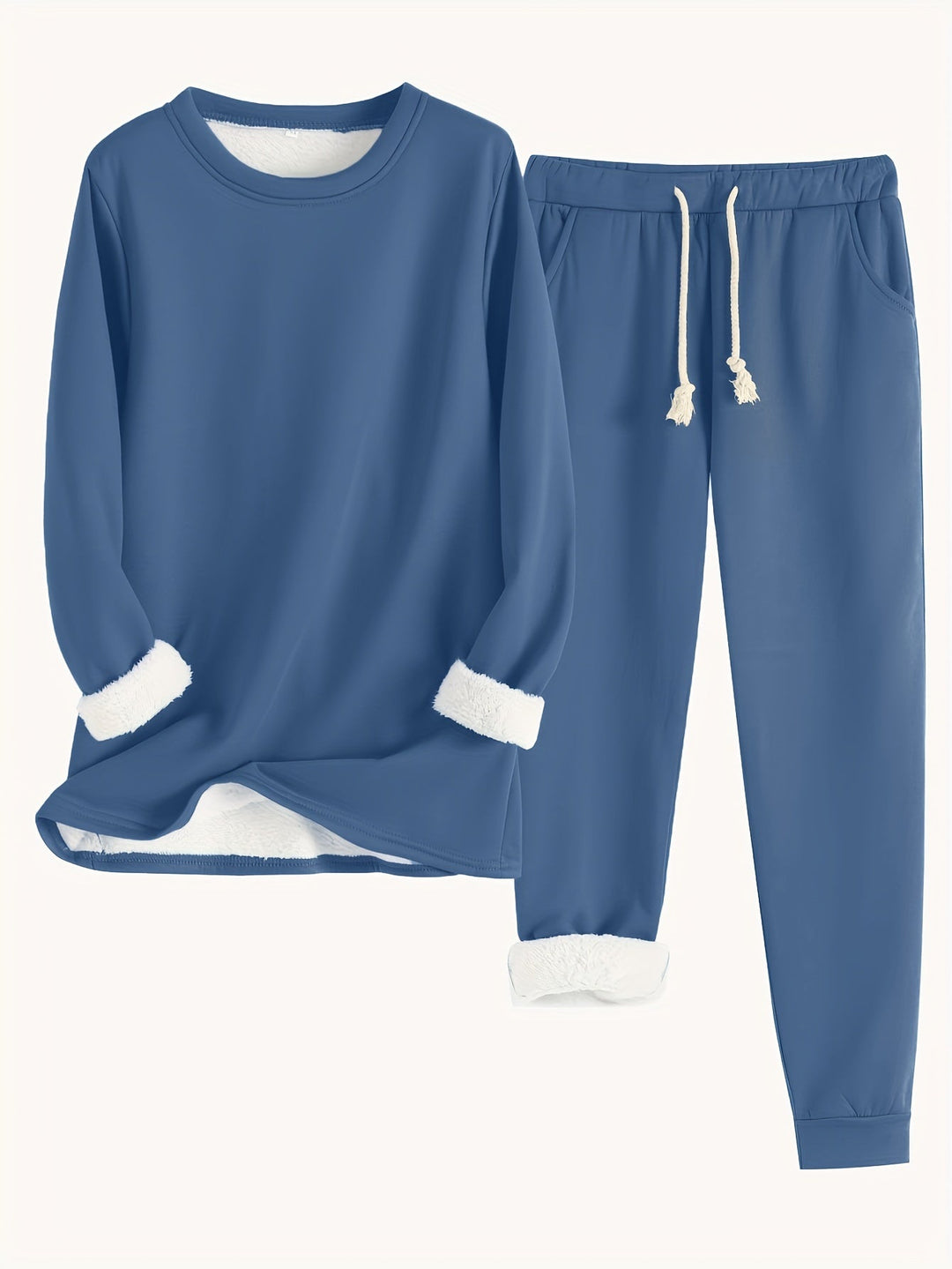 Women's Cozy Loungewear Set with Fluffy Cuffs for Relaxing