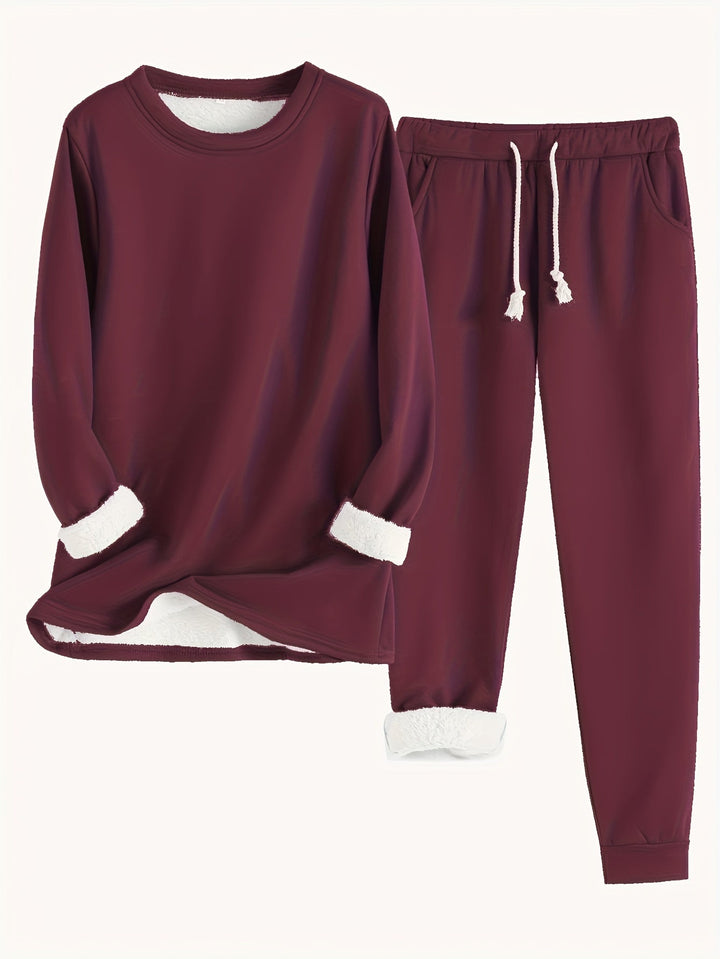 Women's Cozy Loungewear Set with Fluffy Cuffs for Relaxing