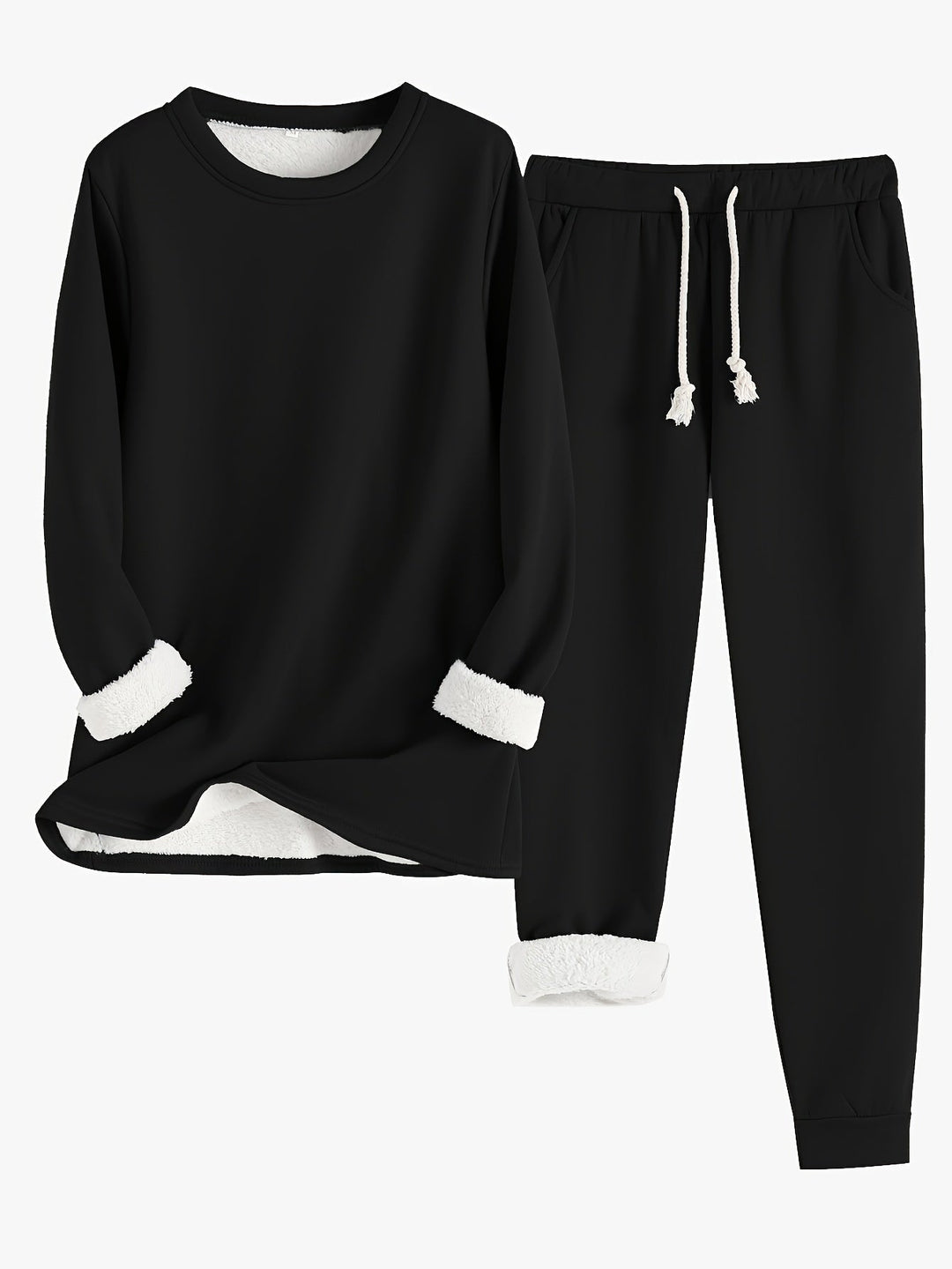 Women's Cozy Loungewear Set with Fluffy Cuffs for Relaxing