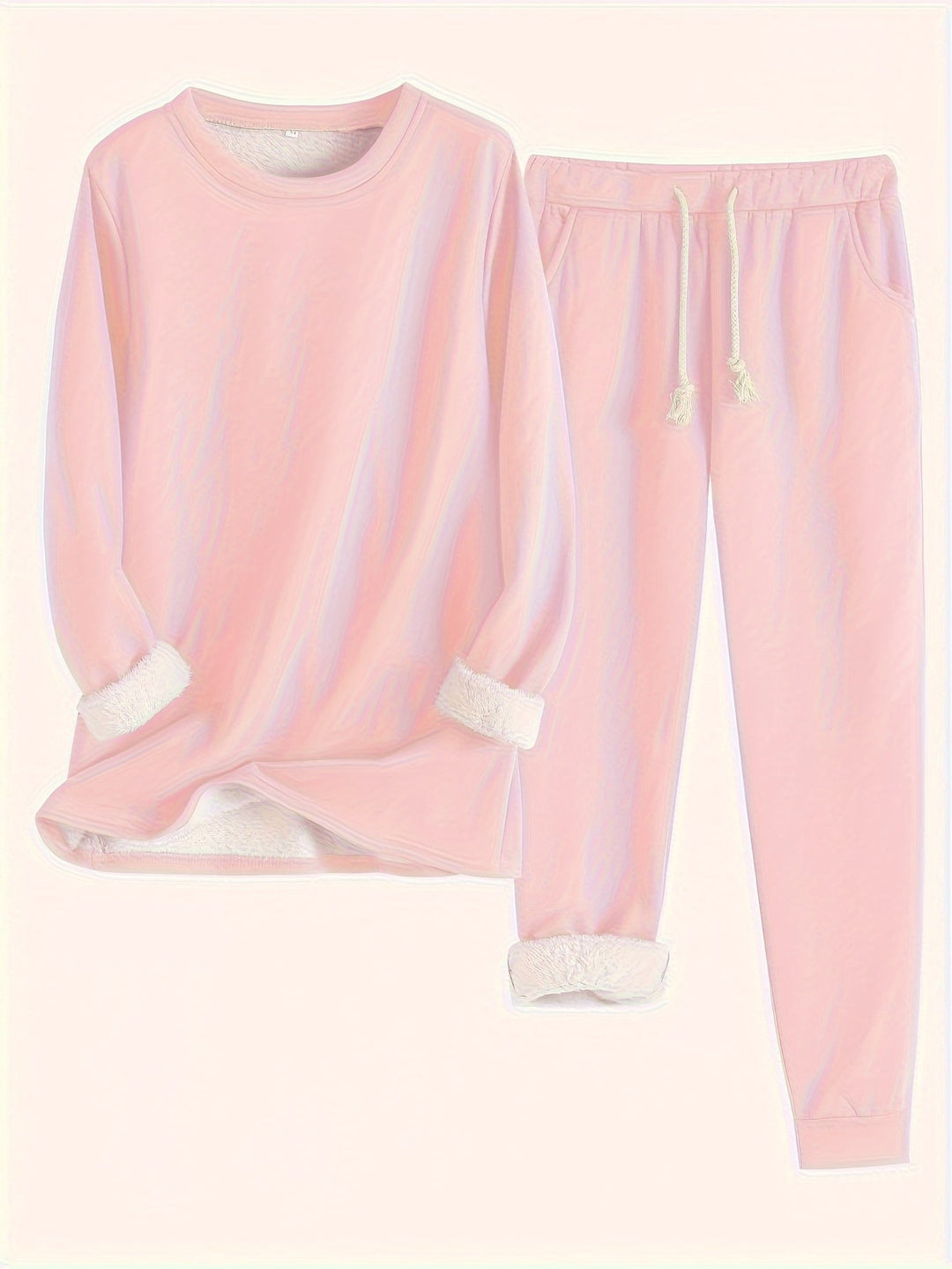 Women's Cozy Loungewear Set with Fluffy Cuffs for Relaxing