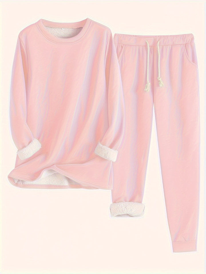 Women's Cozy Loungewear Set with Fluffy Cuffs for Relaxing
