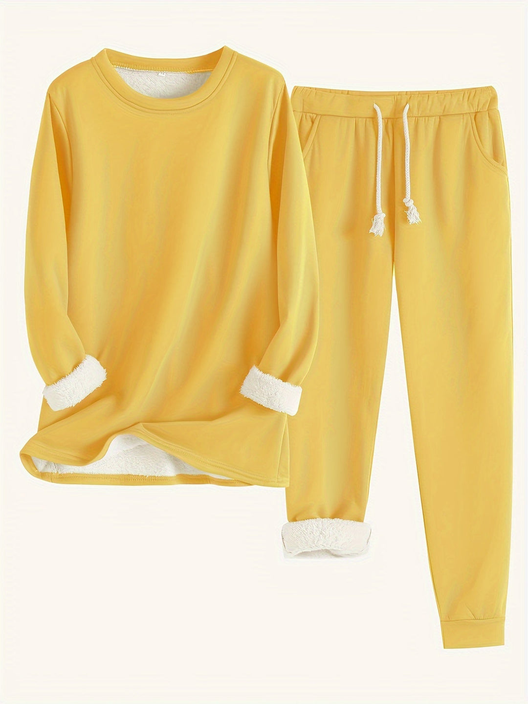 Women's Cozy Loungewear Set with Fluffy Cuffs for Relaxing