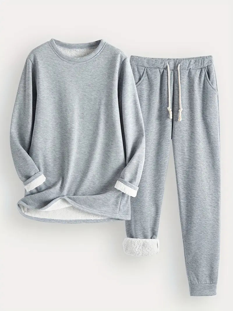 Women's Cozy Loungewear Set with Fluffy Cuffs for Relaxing