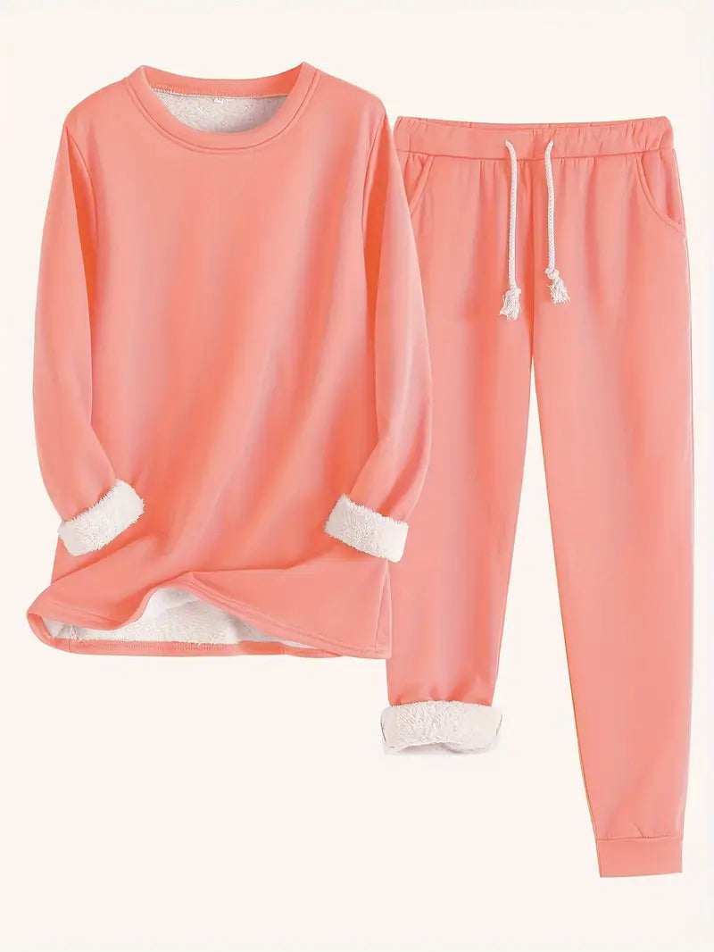 Women's Cozy Loungewear Set with Fluffy Cuffs for Relaxing