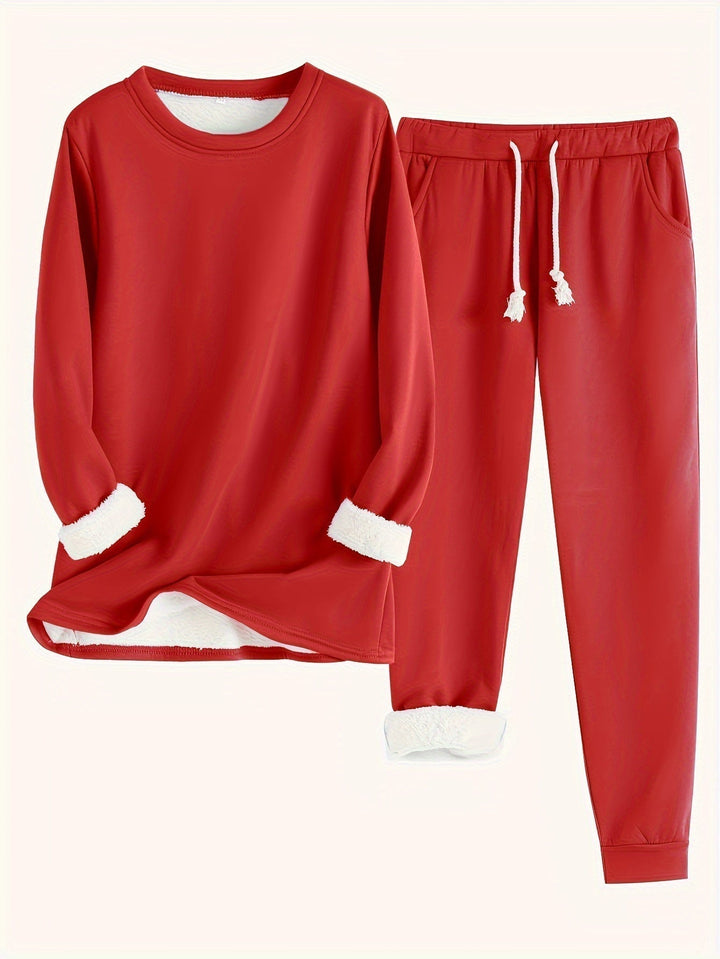 Women's Cozy Loungewear Set with Fluffy Cuffs for Relaxing