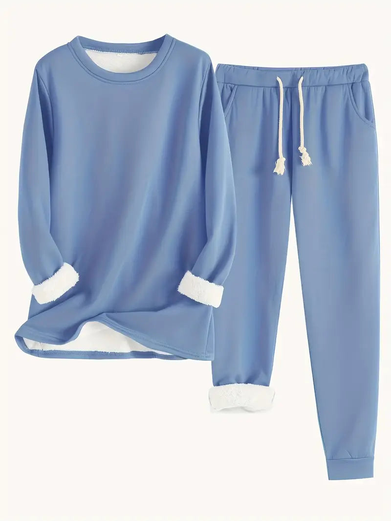 Women's Cozy Loungewear Set with Fluffy Cuffs for Relaxing