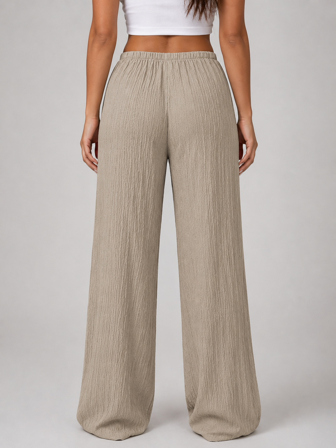 Women’s Crinkle Wide Leg Trousers with Drawstring
