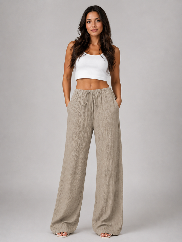 Women’s Crinkle Wide Leg Trousers with Drawstring
