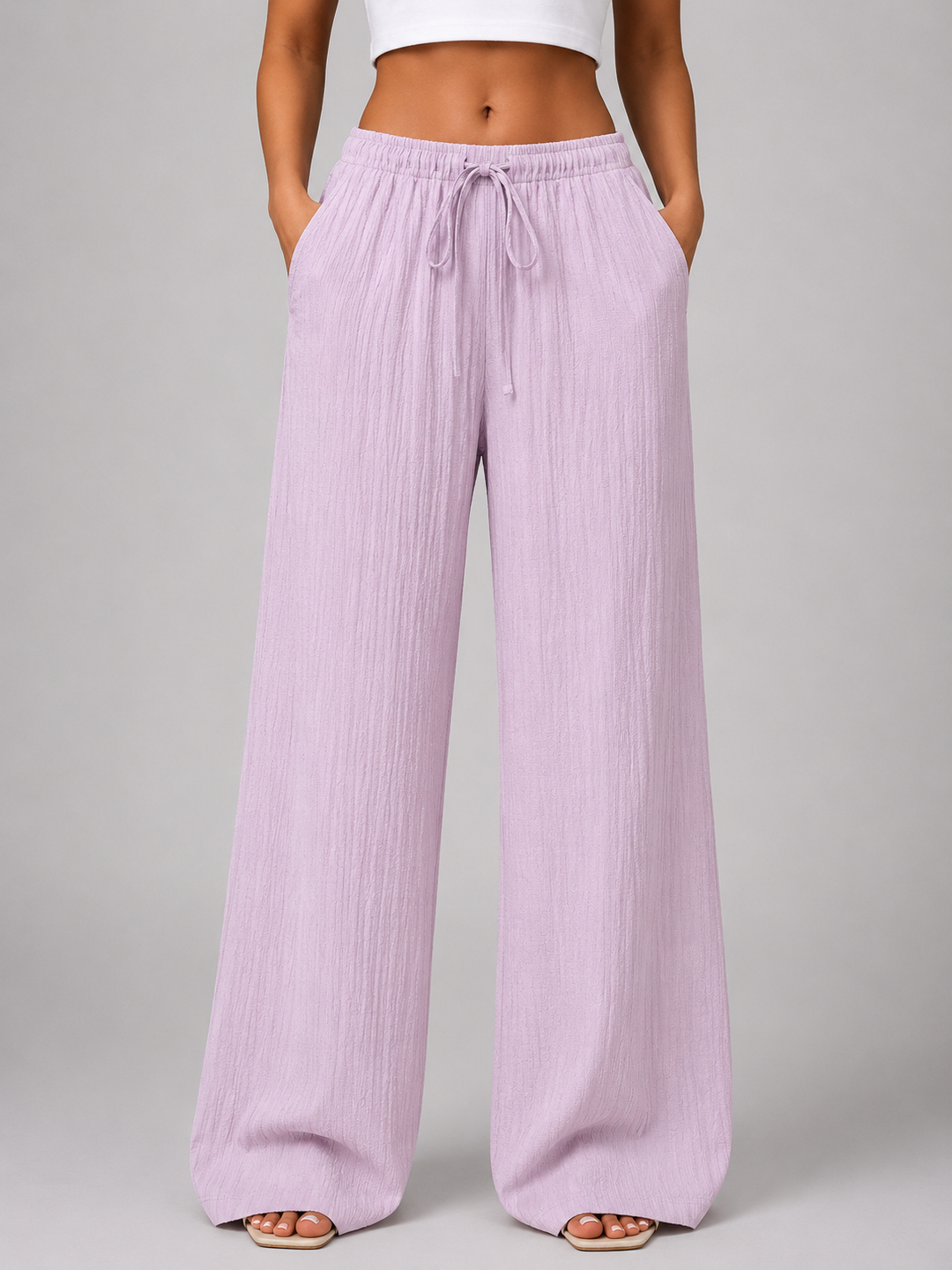 Women’s Crinkle Wide Leg Trousers with Drawstring