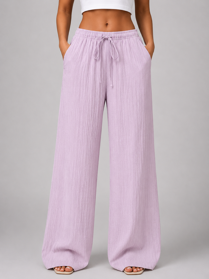 Women’s Crinkle Wide Leg Trousers with Drawstring