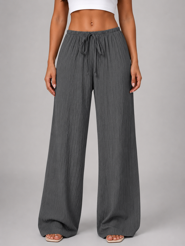 Women’s Crinkle Wide Leg Trousers with Drawstring