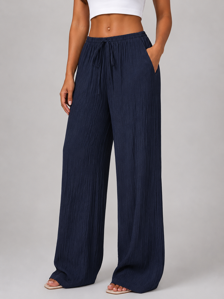 Women’s Crinkle Wide Leg Trousers with Drawstring