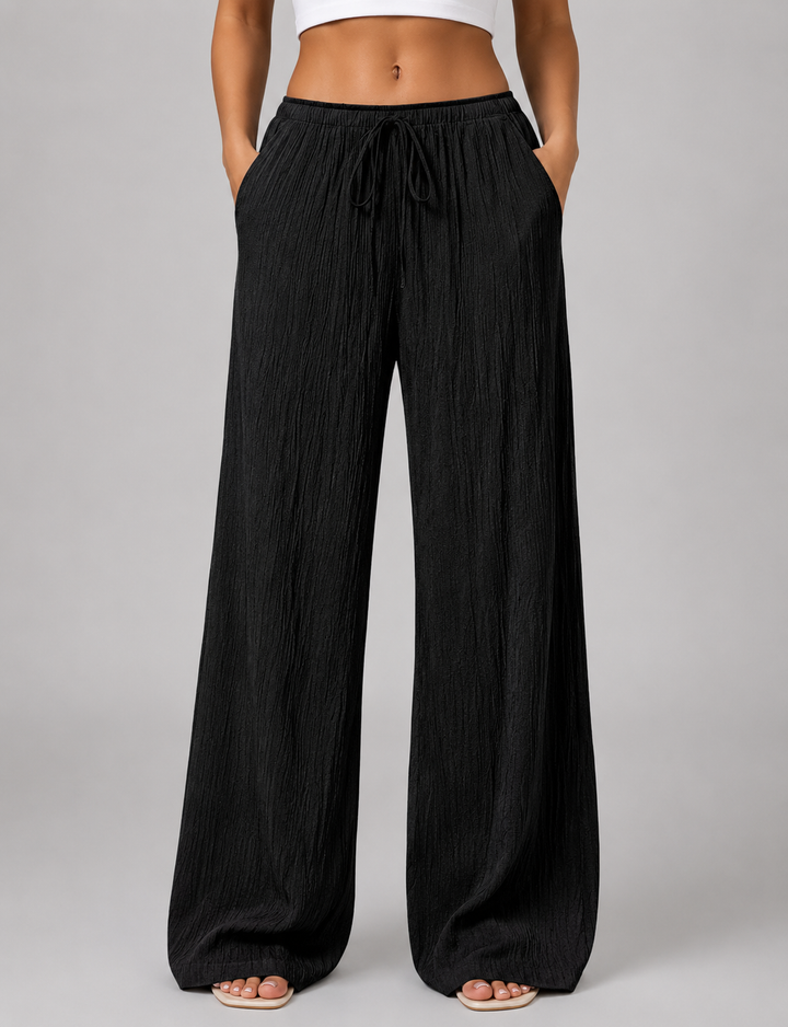 Women’s Crinkle Wide Leg Trousers with Drawstring