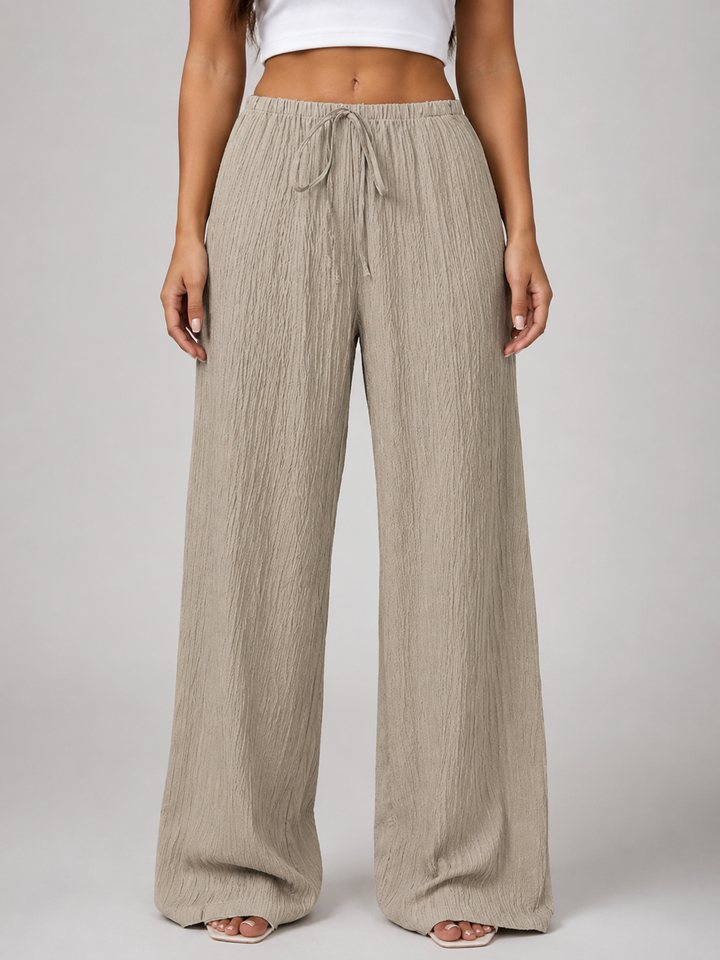 Women’s Crinkle Wide Leg Trousers with Drawstring