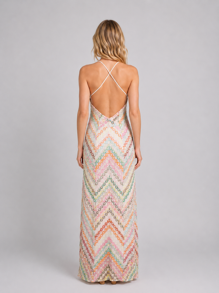 Women’s Crochet Knit Maxi Dress with Chevron