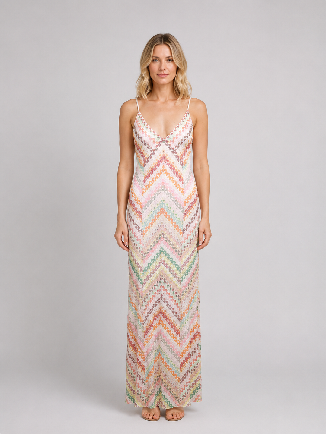 Women’s Crochet Knit Maxi Dress with Chevron