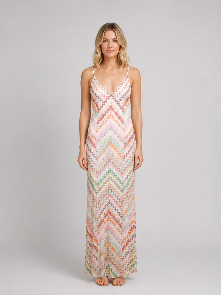 Women’s Crochet Knit Maxi Dress with Chevron