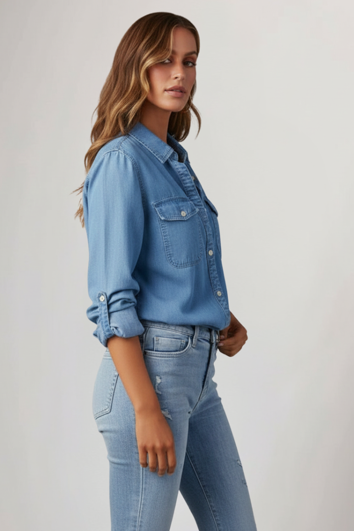 Women's Denim Shirt with Button Front for Everyday Summer