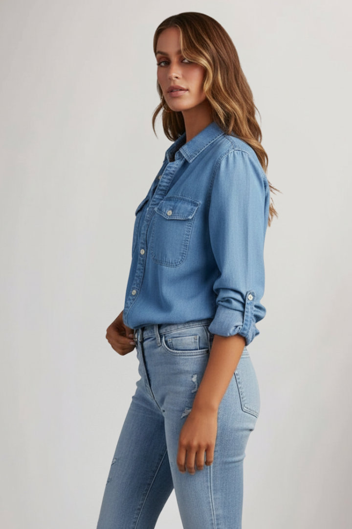Women's Denim Shirt with Button Front for Everyday Summer