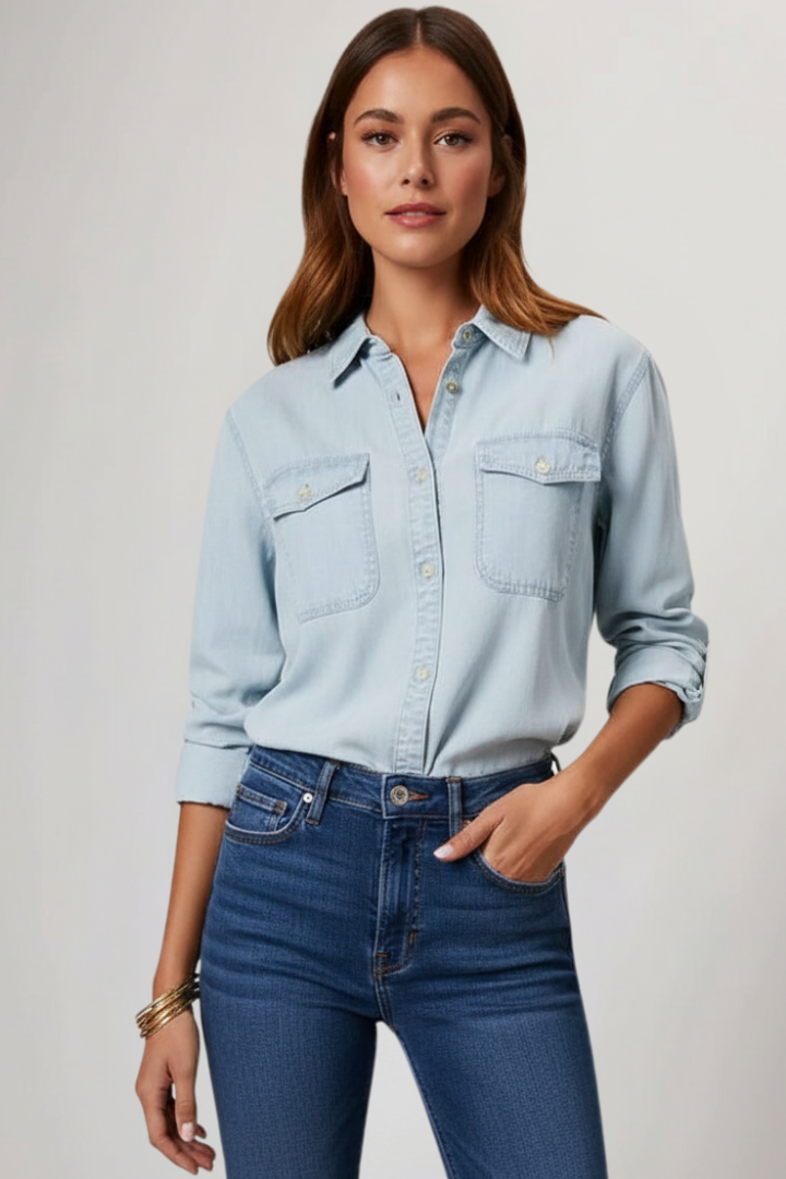 Women's Denim Shirt with Button Front for Everyday Summer