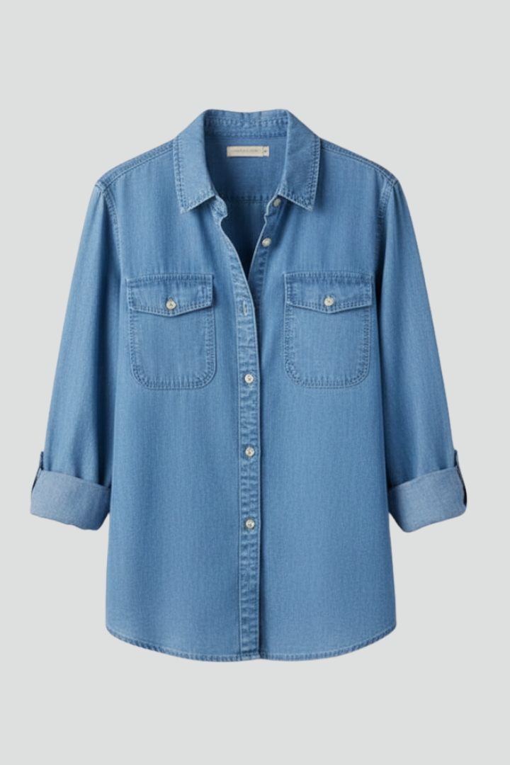 Women's Denim Shirt with Button Front for Everyday Summer