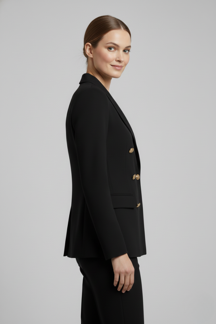Women's Double-Breasted Blazer with Gold Buttons for Office Wear