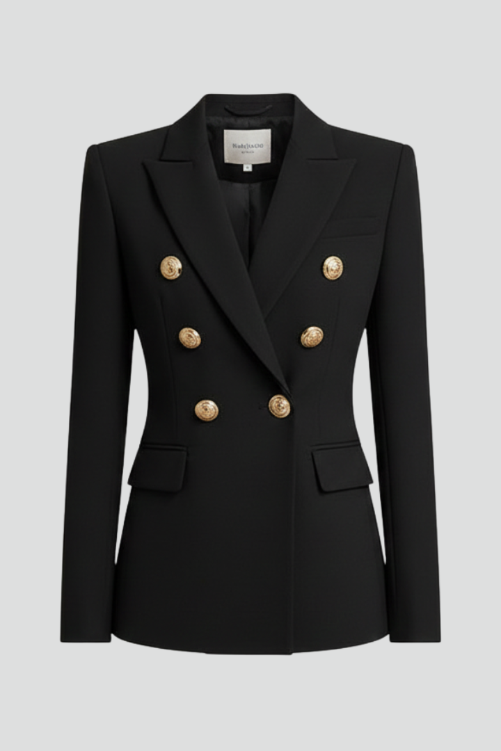 Women's Double-Breasted Blazer with Gold Buttons for Office Wear