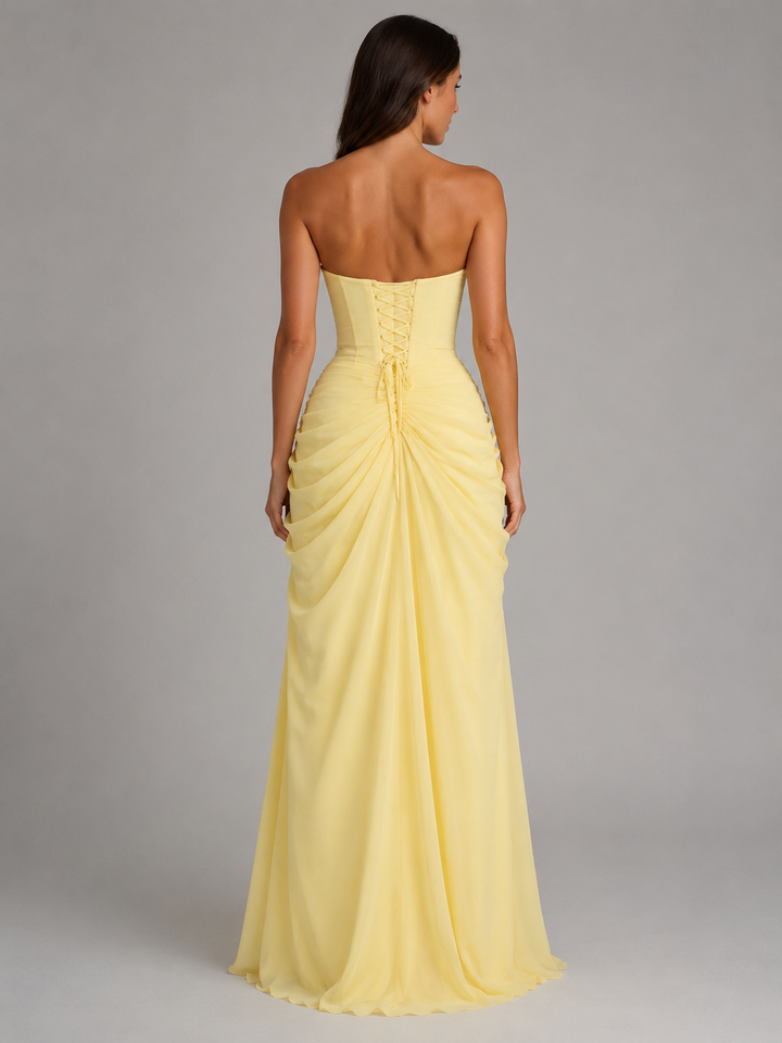 Women’s Draped Corset Maxi Dress with Split