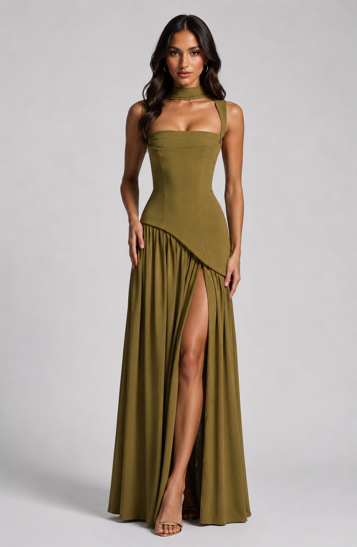 Women’s Draped Maxi Dress with Slit