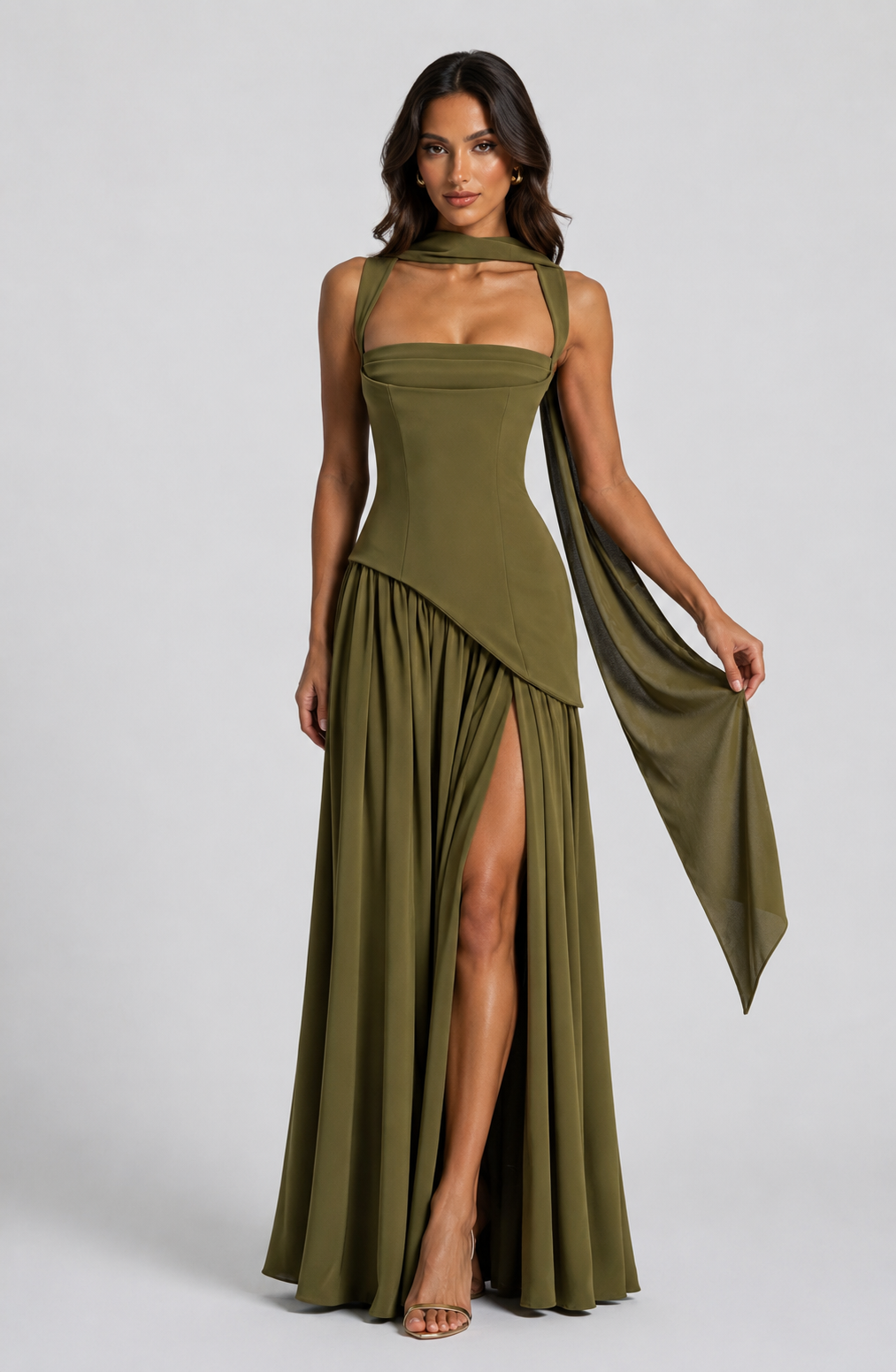 Women’s Draped Maxi Dress with Slit