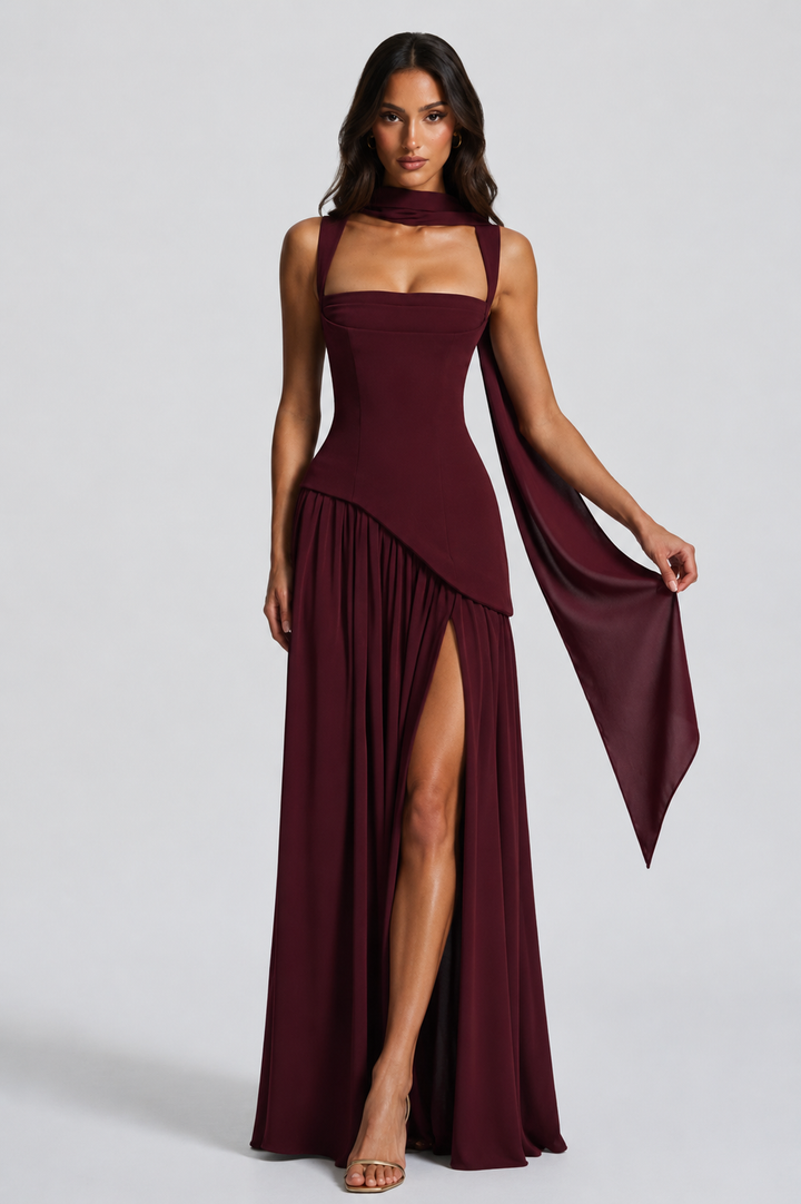 Women’s Draped Maxi Dress with Slit