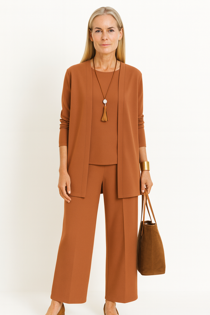 Women's Elegant 3-Piece Set with Long Cardigan for Office