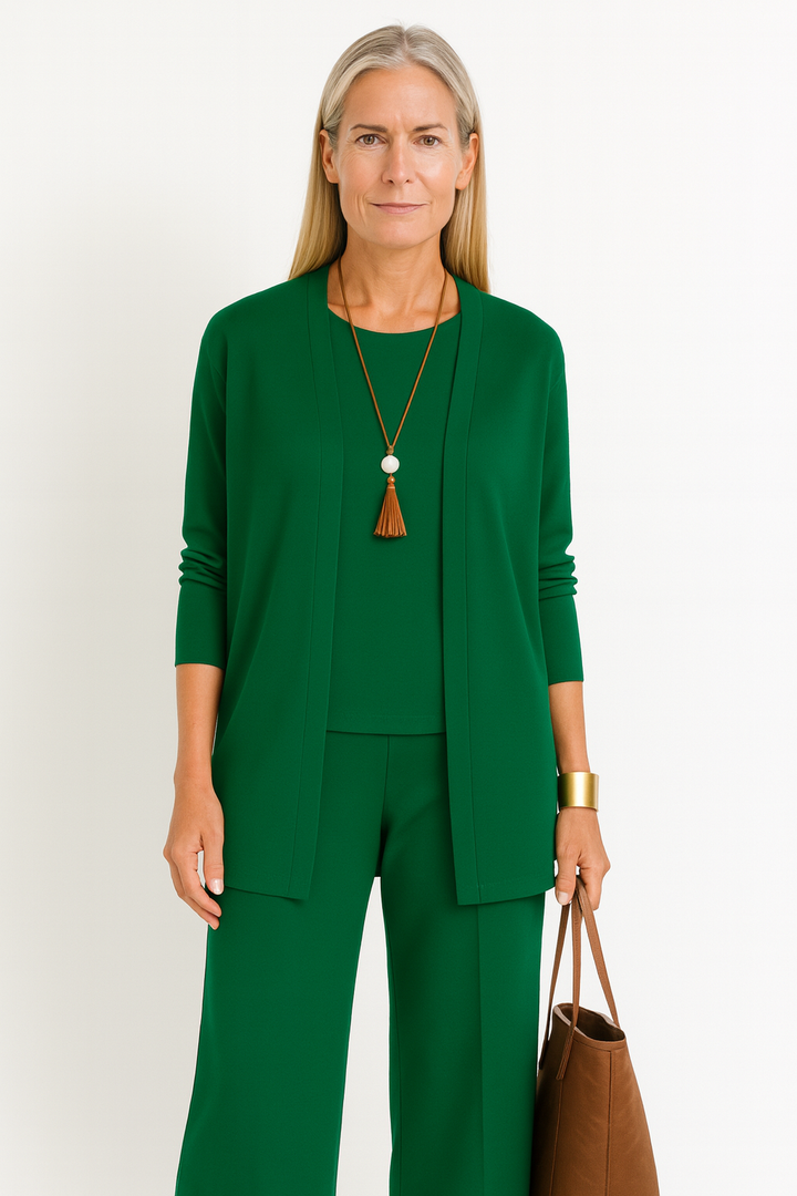 Women's Elegant 3-Piece Set with Long Cardigan for Office