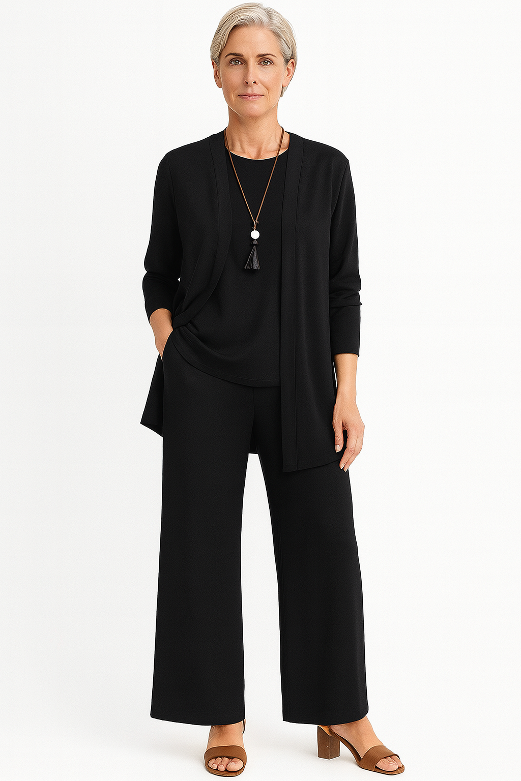 Women's Elegant 3-Piece Set with Long Cardigan for Office