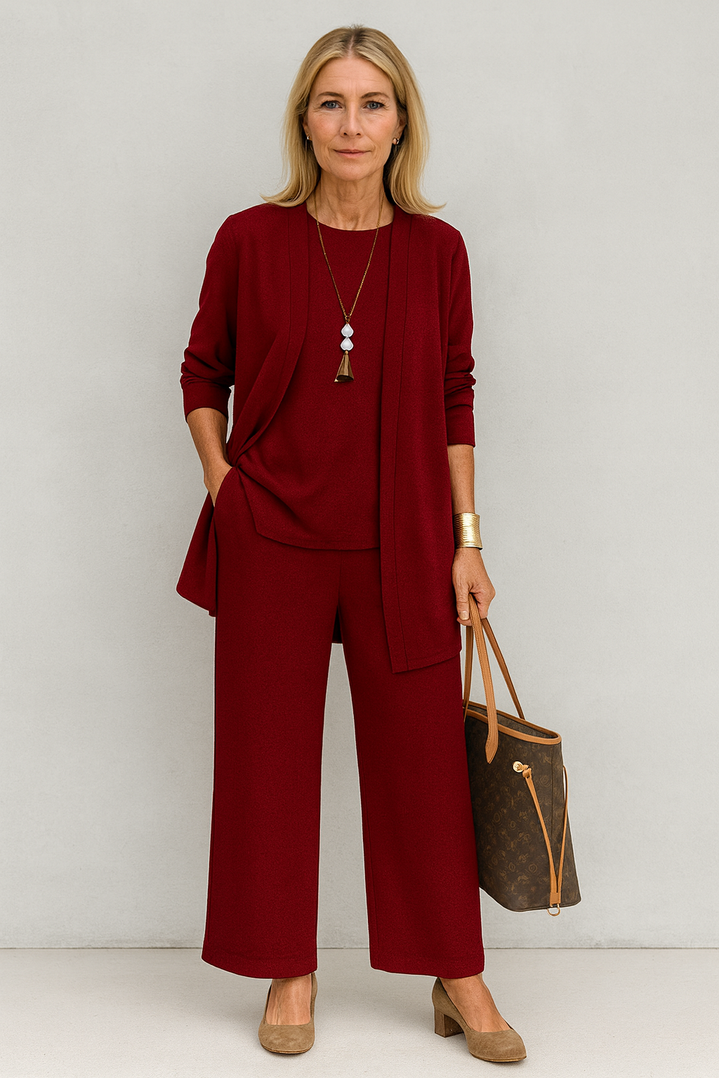 Women's Elegant 3-Piece Set with Long Cardigan for Office