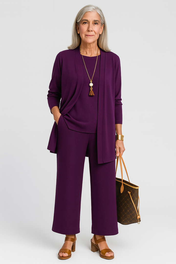 Women's Elegant 3-Piece Set with Long Cardigan for Office
