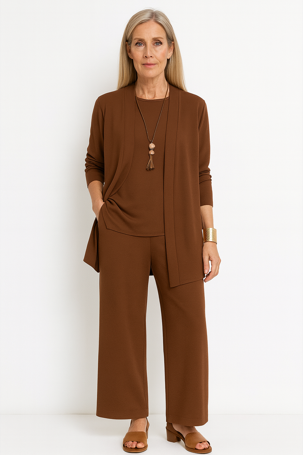 Women's Elegant 3-Piece Set with Long Cardigan for Office