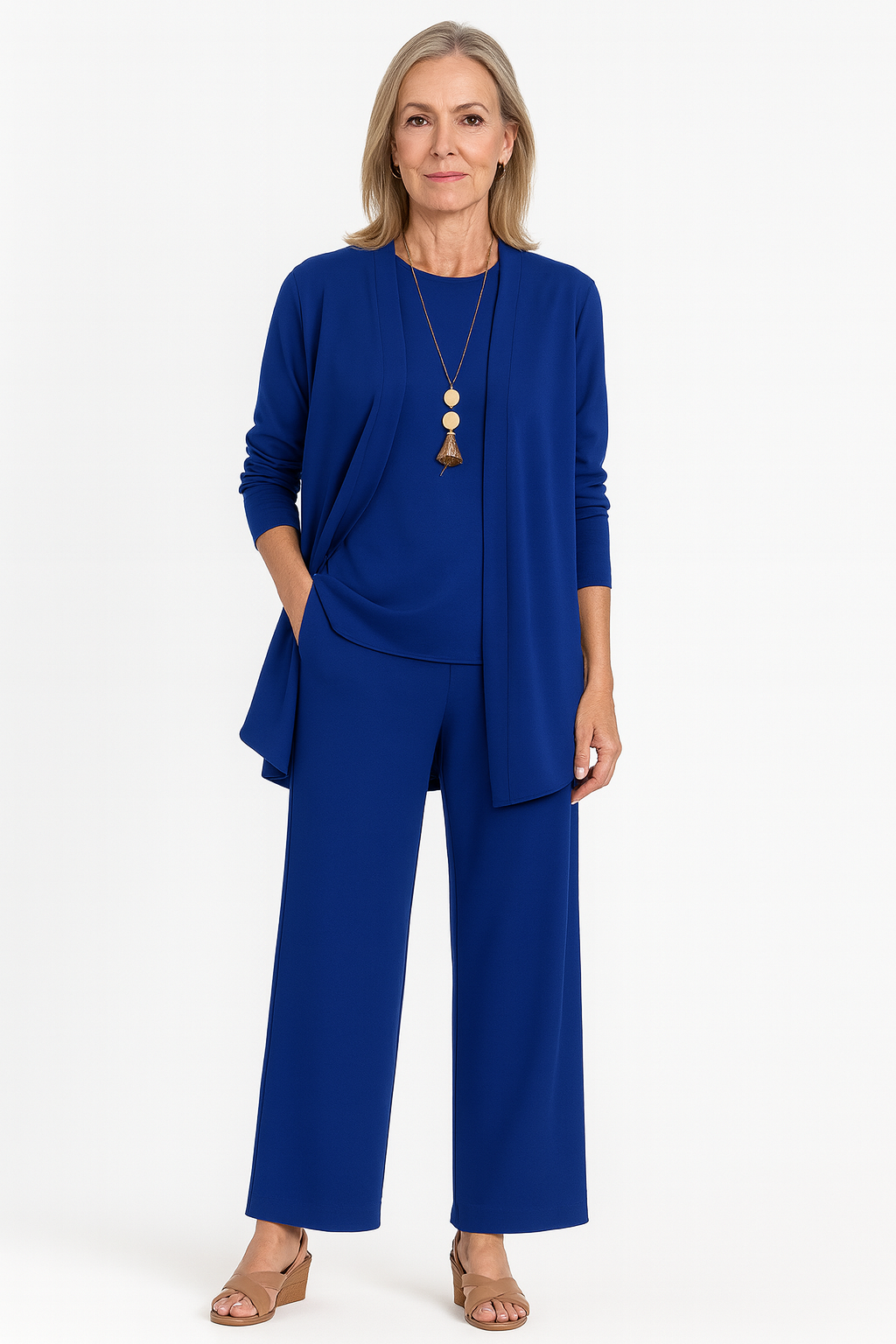 Women's Elegant 3-Piece Set with Long Cardigan for Office