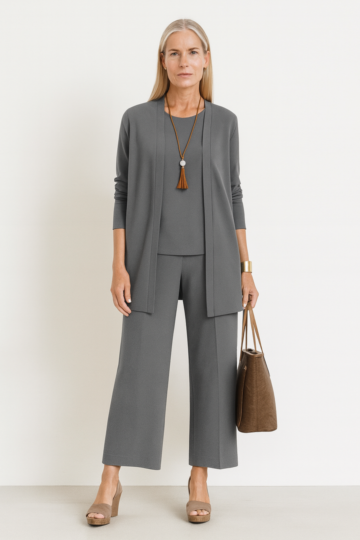 Women's Elegant 3-Piece Set with Long Cardigan for Office