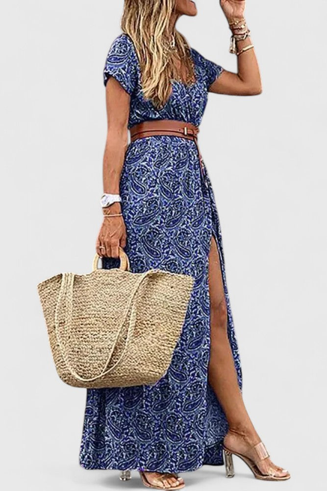 Women's Elegant A-Line Maxi Dress with Slit for Cocktail